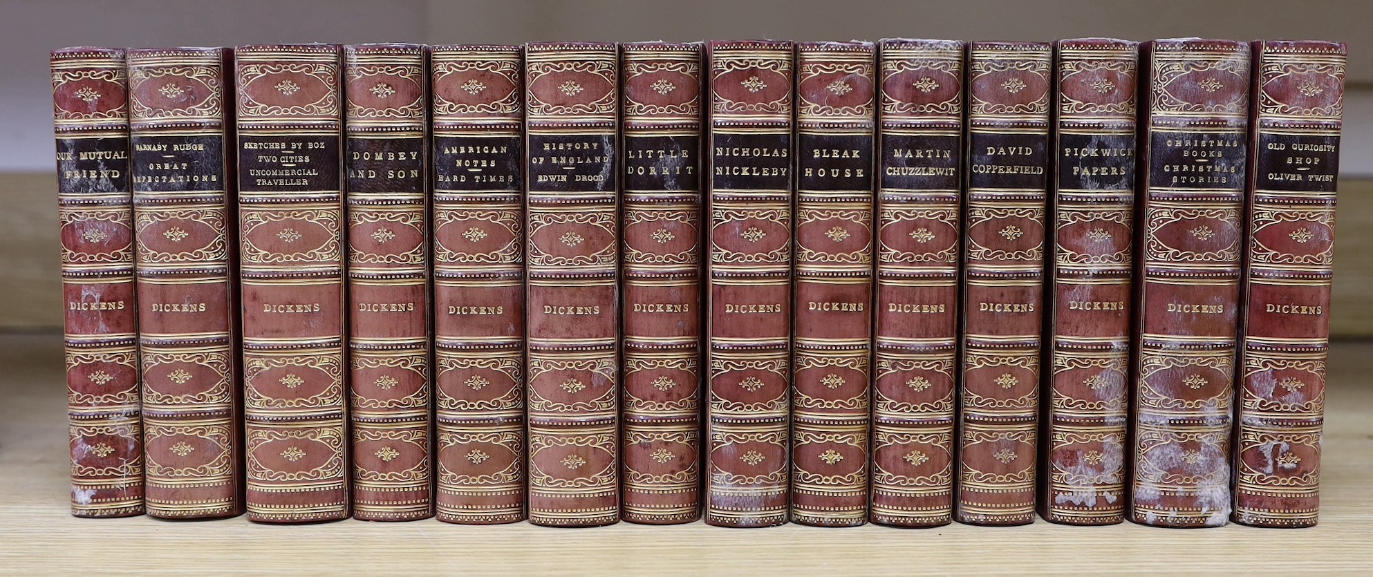 Dickens, Charles - The Works, 14 vols, 8vo, half calf, Chapman and Hall, London, 1888